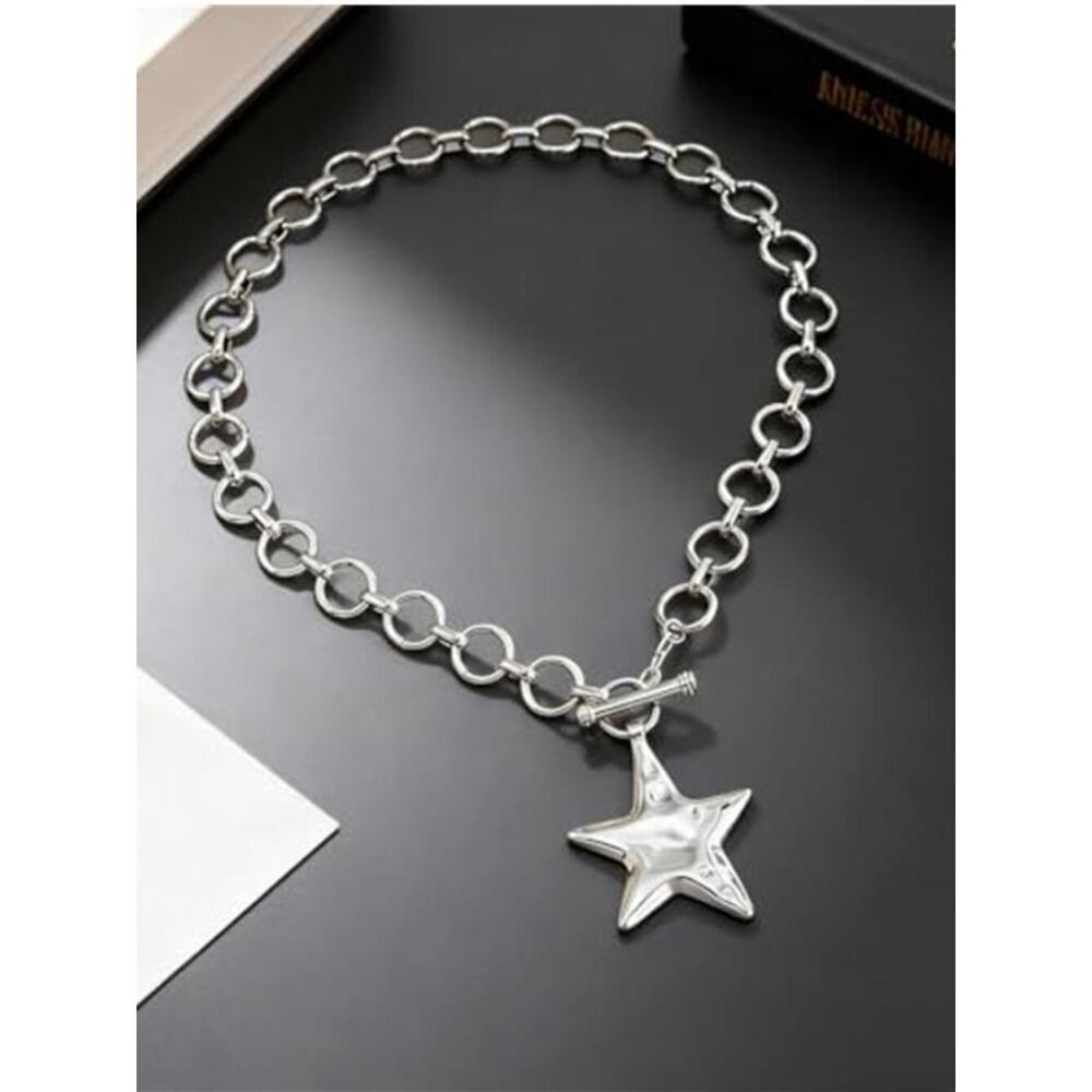 Chunky Star Necklace Silver Tone Star Necklaces for Women